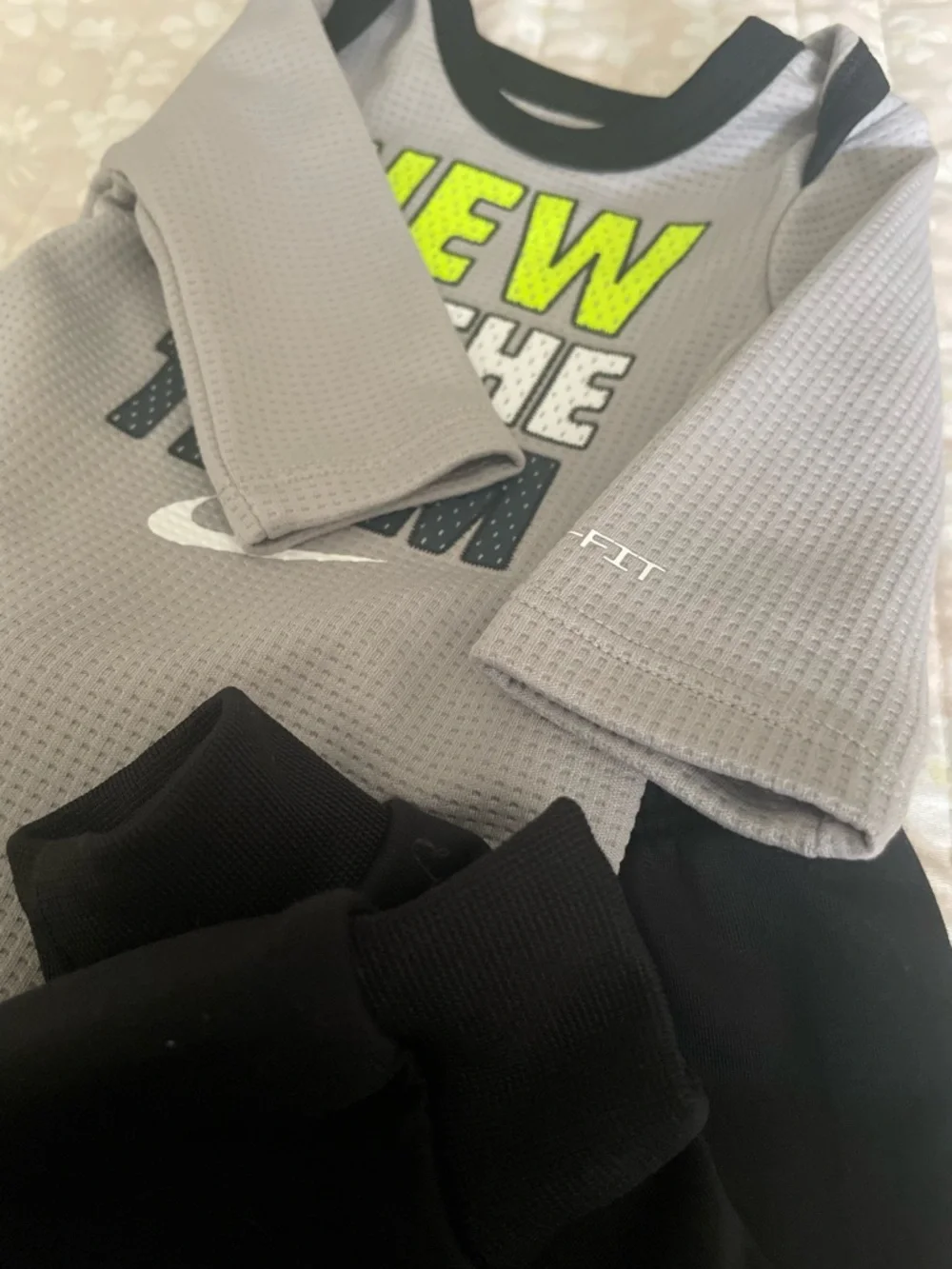 Nike Gray & Black Baby Bodysuit and Pants Set with Neon Yellow Swoosh - Picture 2 of 3